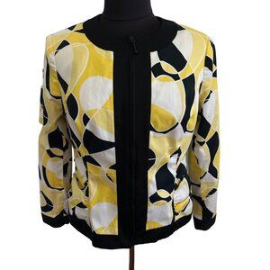 Multiples, Yellow, Black & White Zip Up Dressy Jacket, Size MP
